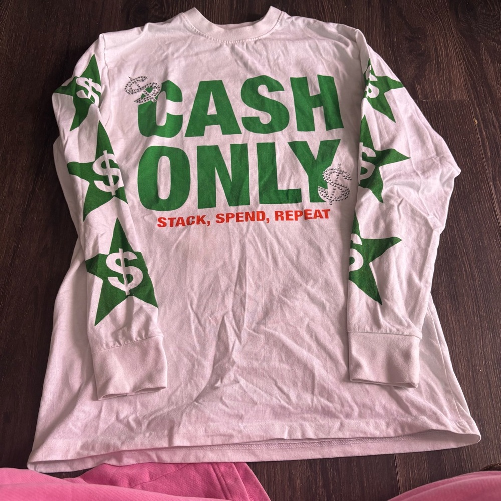 White and Green Graphic Long Sleeve Tee